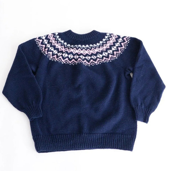 Vintage Navy Chunky Knit Cowichan Fair Isle Fisherman Sweater Cabincore S - Picture 4 of 12